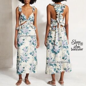 Zimmermann NWT linen ruffle botanical cut-out midi dress *shop@iamwarrior